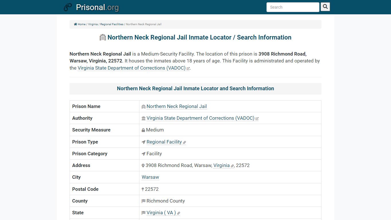 Northern Neck Regional Jail-Inmate Locator/Search Info ...